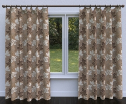1391 Latte Leaf drapery fabric on window treatments