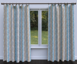 5750 Lagoon Stripe drapery fabric on window treatments