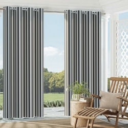 9543 Graphite Stripe drapery fabric on window treatments