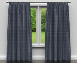 D127 Indigo Checkerboard drapery fabric on window treatments