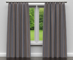 D134 Indigo Stripe drapery fabric on window treatments
