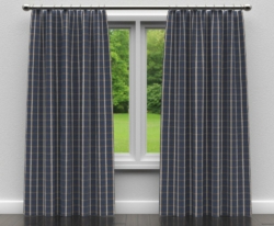 D141 Indigo Windowpane drapery fabric on window treatments