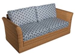 D1458 Indigo Mayan fabric upholstered on furniture scene