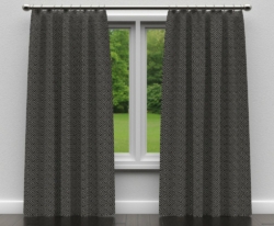 D171 Ebony Greek Key drapery fabric on window treatments