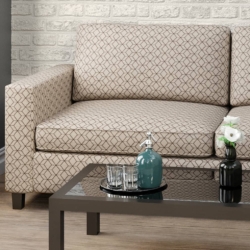 D1889 Bisque Geo fabric upholstered on furniture scene