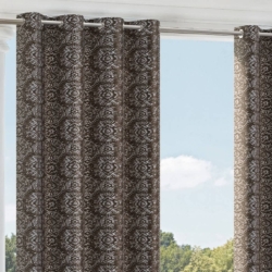 D2464 Ash drapery fabric on window treatments