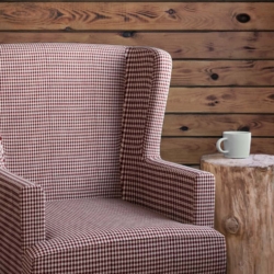 D2608 Check Crimson fabric upholstered on furniture scene