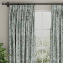 D3299 Turquoise Flora drapery fabric on window treatments