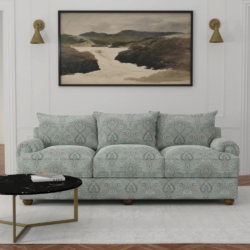 D3299 Turquoise Flora fabric upholstered on furniture scene