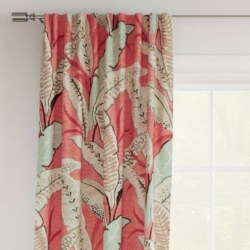 D3305 Coral drapery fabric on window treatments