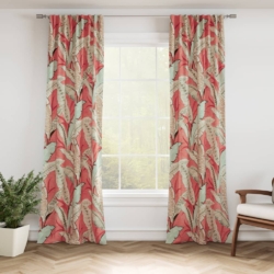 D3305 Coral drapery fabric on window treatments