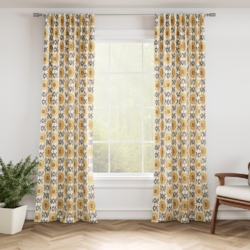 D3321 Saffron drapery fabric on window treatments