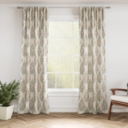 D3338 Copper drapery fabric on window treatments
