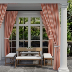D3473 Tiki Mandarin drapery fabric on window treatments