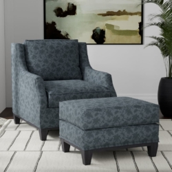 D3554 Indigo Floral fabric upholstered on furniture scene