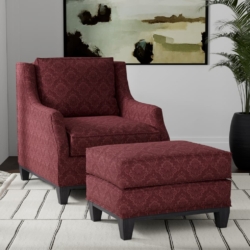D3565 Merlot Damask fabric upholstered on furniture scene