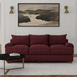 D3565 Merlot Damask fabric upholstered on furniture scene