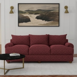D3567 Red Damask fabric upholstered on furniture scene