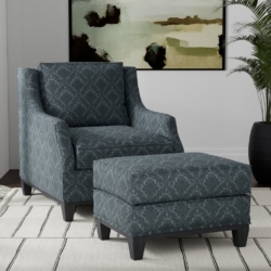D3568 Indigo Damask fabric upholstered on furniture scene