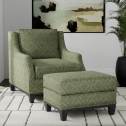 D3570 Olive Damask fabric upholstered on furniture scene