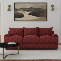 D3574 Red Pineapple fabric upholstered on furniture scene