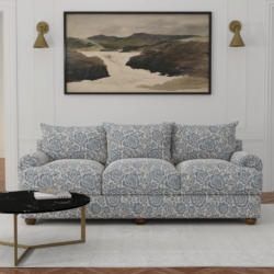 D3592 Blue Bloom fabric upholstered on furniture scene