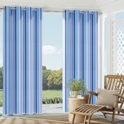 D981 Ocean Stripe drapery fabric on window treatments