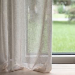 SH139 Oatmeal drapery fabric on window treatments